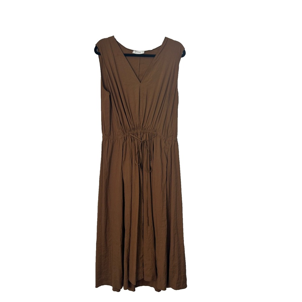 Vince Brown Linen Blend V-Neck Sleeveless Dress Size XL Drawstring Quiet Luxury